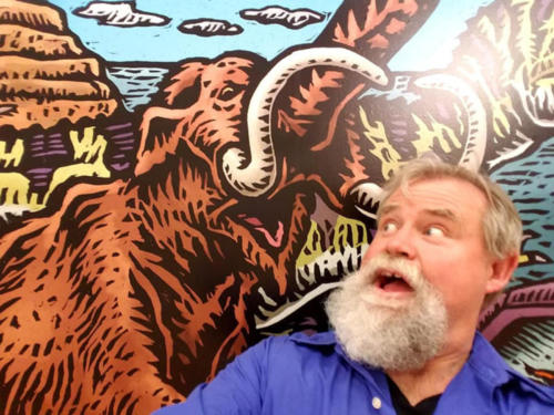 Craig Childs being frightened by a charging Woolly Mammoth.