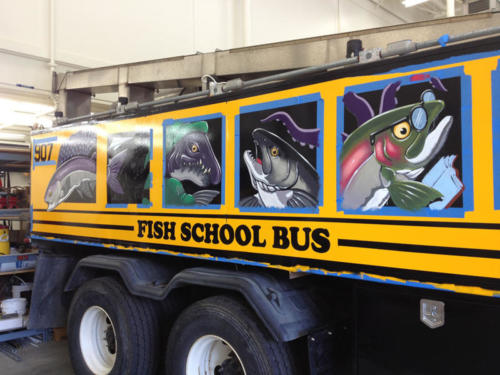 Hand painted Anchorage hatchery truck AKA "the Fish School Bus"