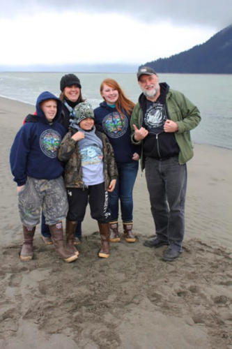 Miller Clan and Mr. Troll on the Stikine river near Wrangell